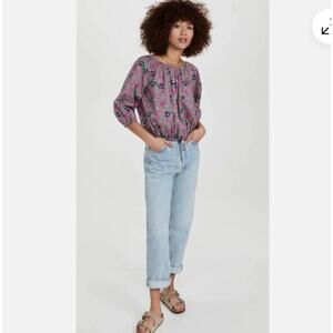 Sundry Womens Cotton Boho Shirt S 1 Pink Ditsy Floral Beachy Preppy Summer Top
